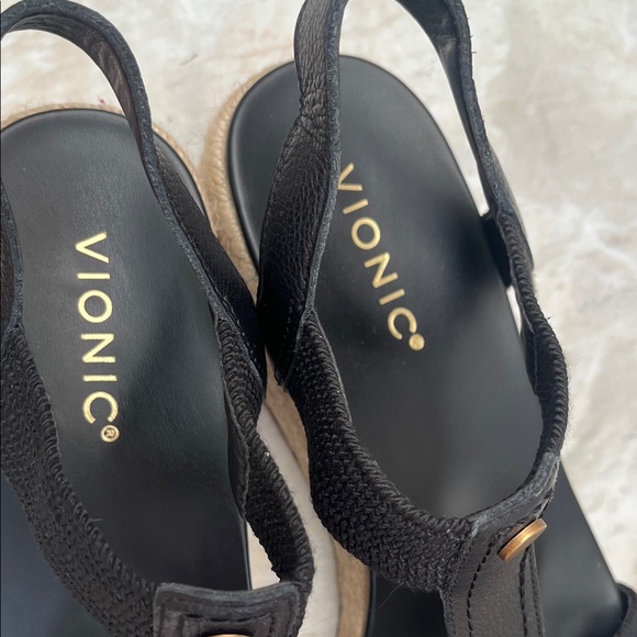 Vionic Black Woven Espadrille Wedge Sandals with Gold Studs - Picture 3 of 11